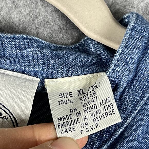 Vintage 90s Eagles Eye Top Womens XL Blue Denim Button Up Hong Kong Cotton90s - Picture 5 of 11
